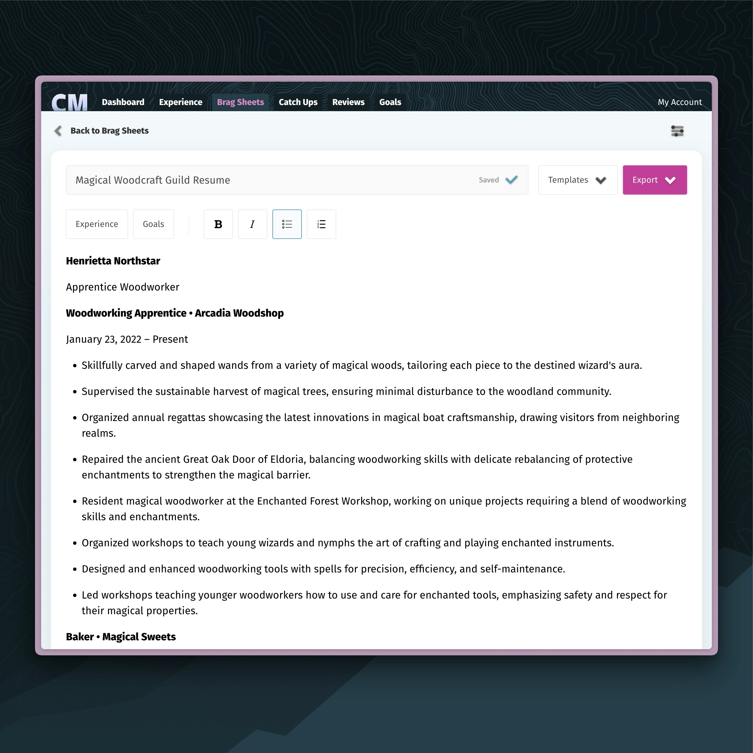 Career Minder&rsquo;s document editor with built smart resume
